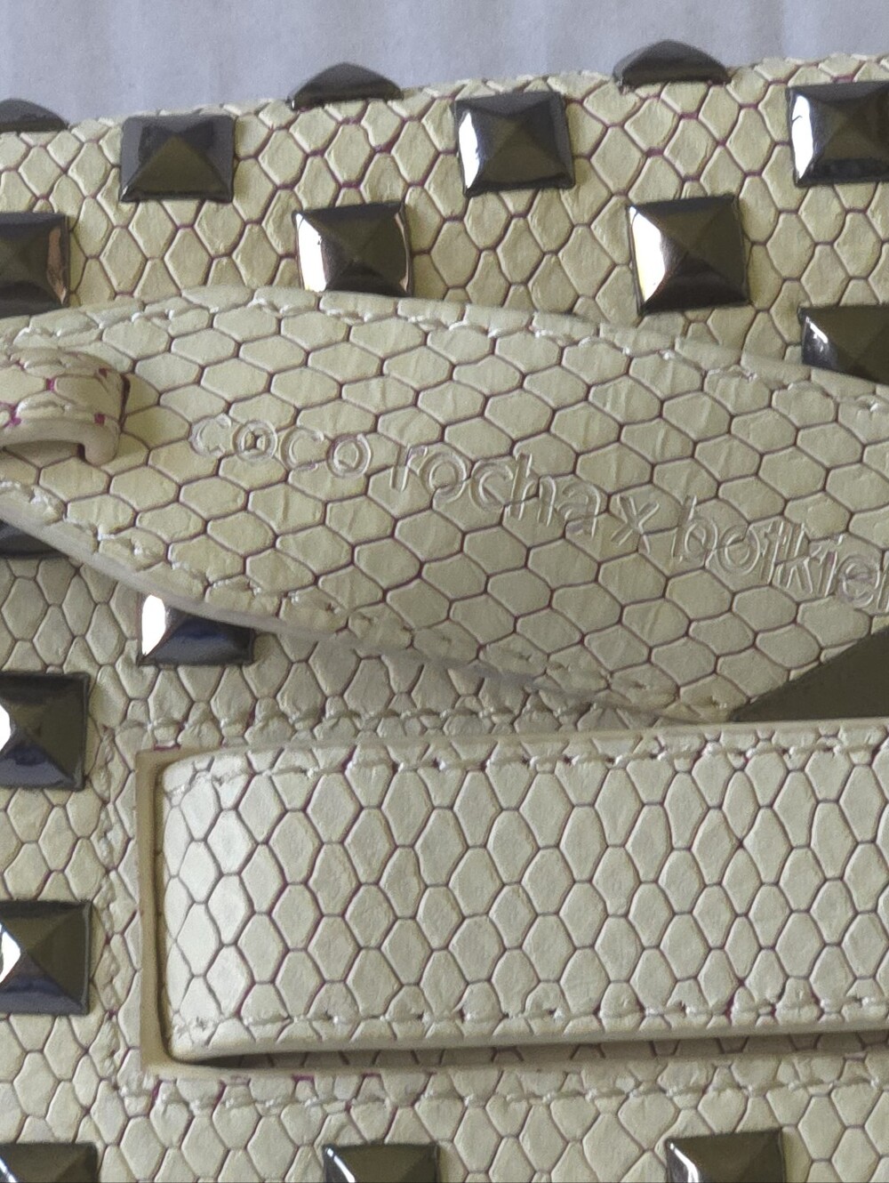 Coco Rocha x Botkier Holiday 2015 Cream Snakeskin Studded Crossbody Chain Clutch - Picture 10 of 12